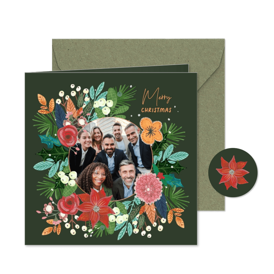 Zakelijke kerstkaart botanische kerstster bloemen - Kaartimpressie