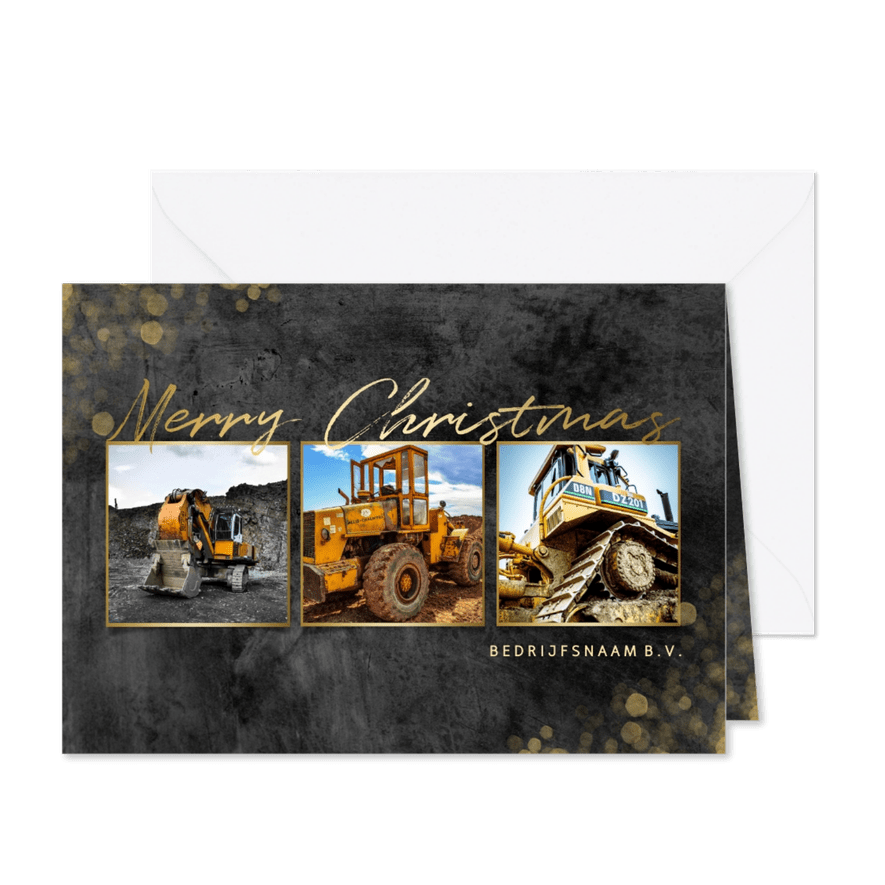 Zakelijke kerstkaart bouw fotocollage goud - Kaartimpressie