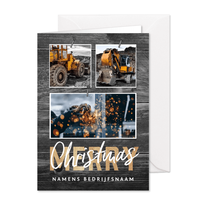 Zakelijke kerstkaart bouw hout stoer fotocollage - Kaartimpressie