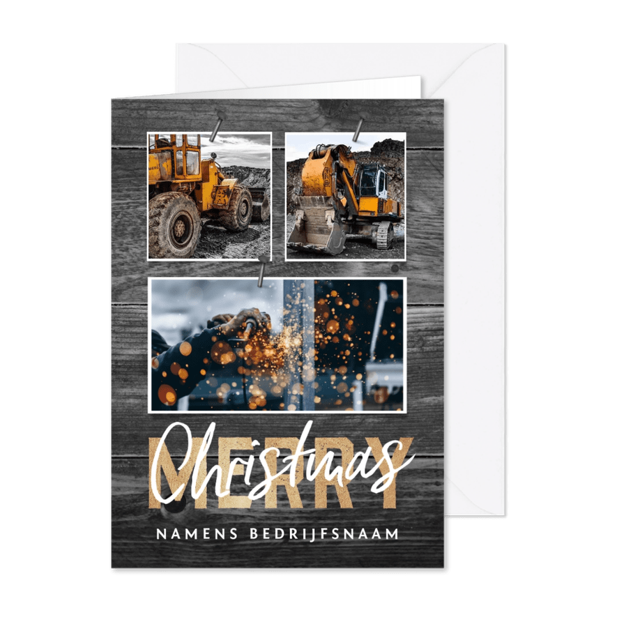 Zakelijke kerstkaart bouw hout stoer fotocollage - Kaartimpressie
