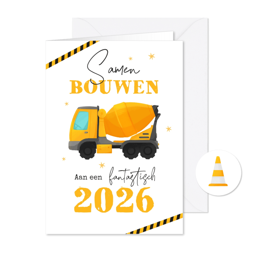 Zakelijke kerstkaart bouwvak illustratie 2026 - Kaartimpressie