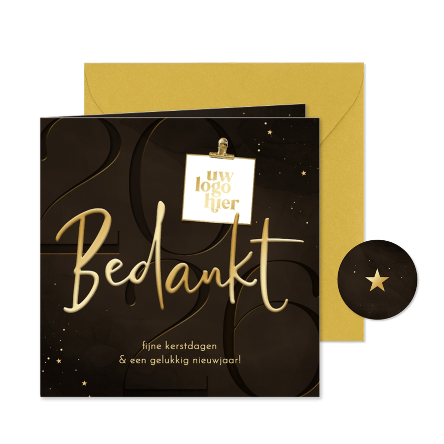 Zakelijke kerstkaart bruin met 2026 bedankt logo - Kaartimpressie