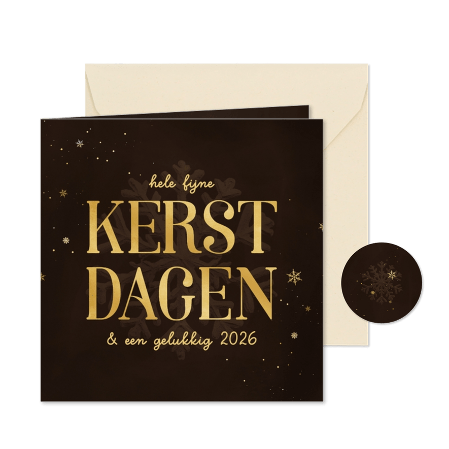 Zakelijke kerstkaart bruin sneeuwvlokjes goud - Kaartimpressie