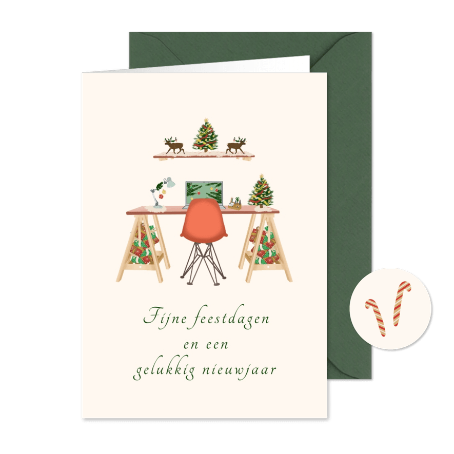 Zakelijke kerstkaart bureau in kerstsfeer - Kaartimpressie