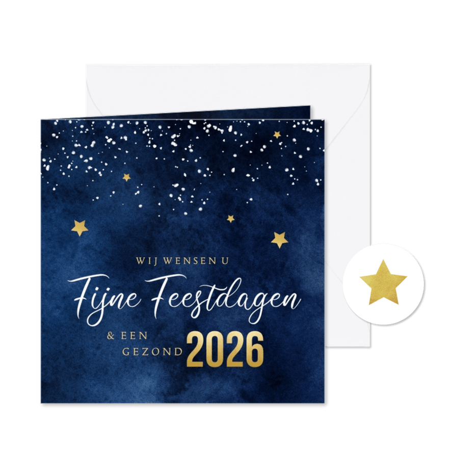 Zakelijke kerstkaart chic blauw sterren goud - Kaartimpressie
