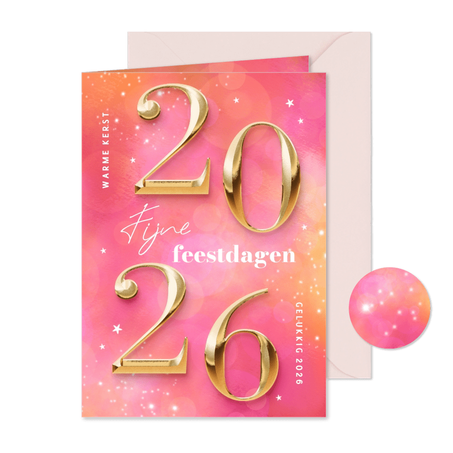 Zakelijke kerstkaart cijfers 2026 goud roze sprankelend - Kaartimpressie