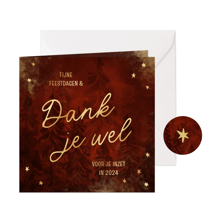 Zakelijke kerstkaart dankjewel met kerstbomen en sterren - Kaartimpressie