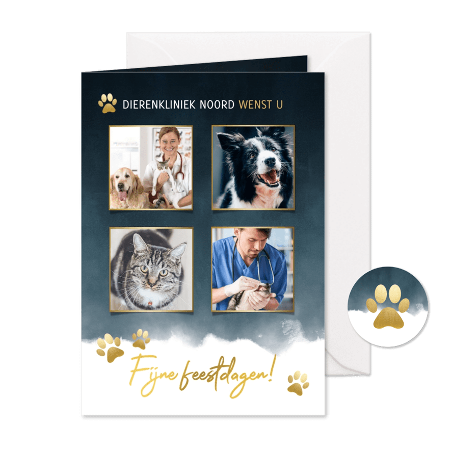 Zakelijke kerstkaart dierenverzorging met foto's en pootjes - Kaartimpressie