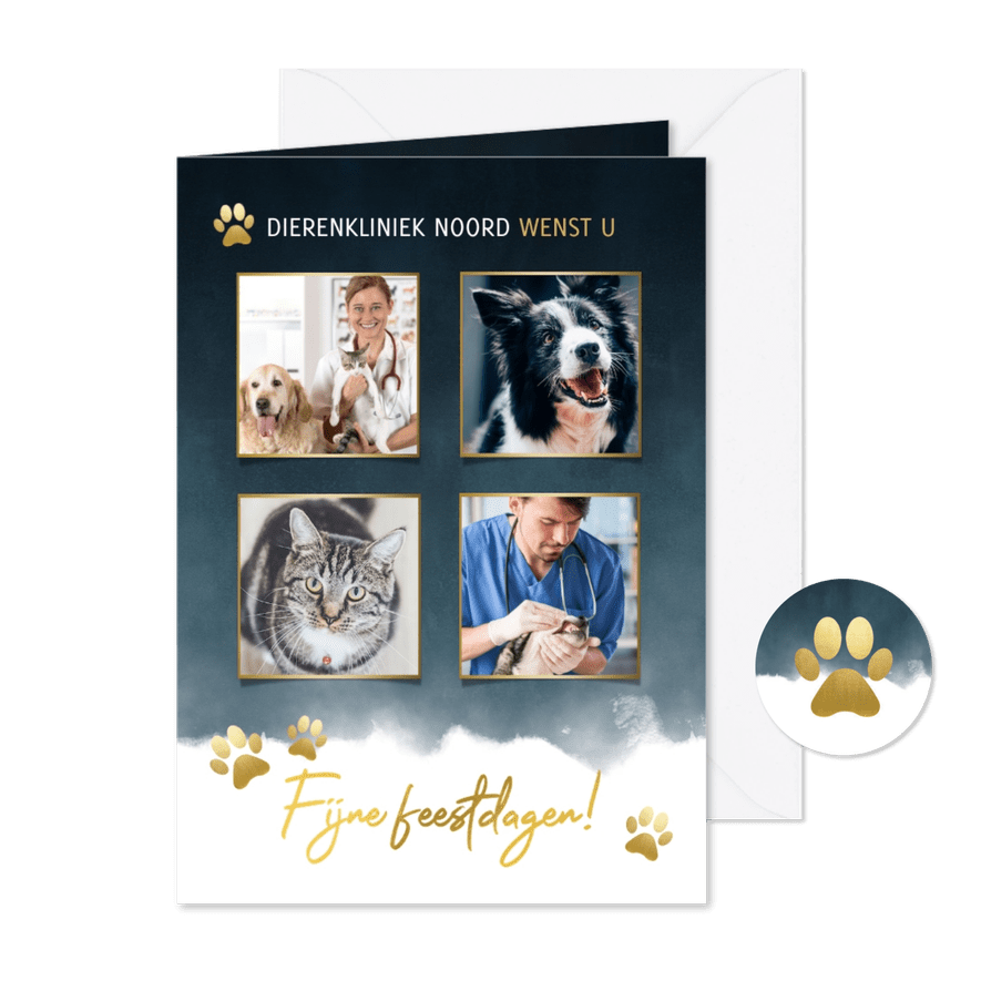 Zakelijke kerstkaart dierenverzorging met foto's en pootjes - Kaartimpressie