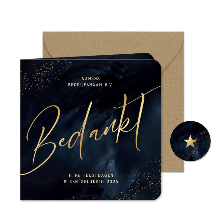 Zakelijke kerstkaart donkerblauw bedankt waterverf - Kaartimpressie