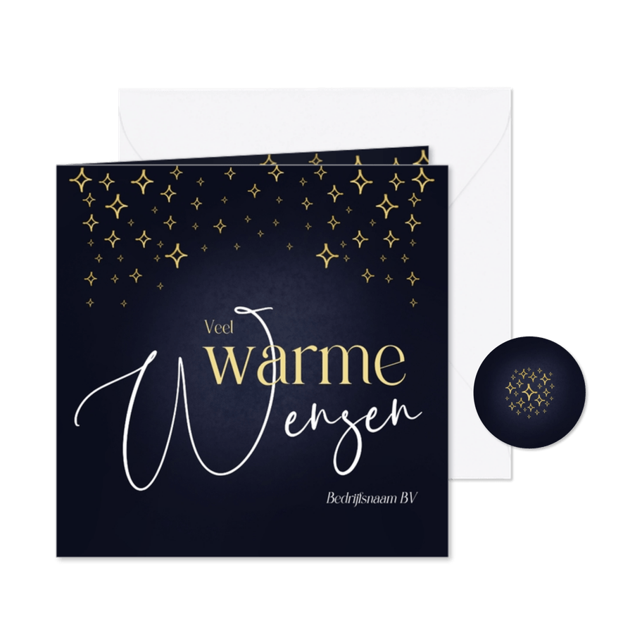 Zakelijke kerstkaart donkerblauw gouden sterren warme wensen - Kaartimpressie