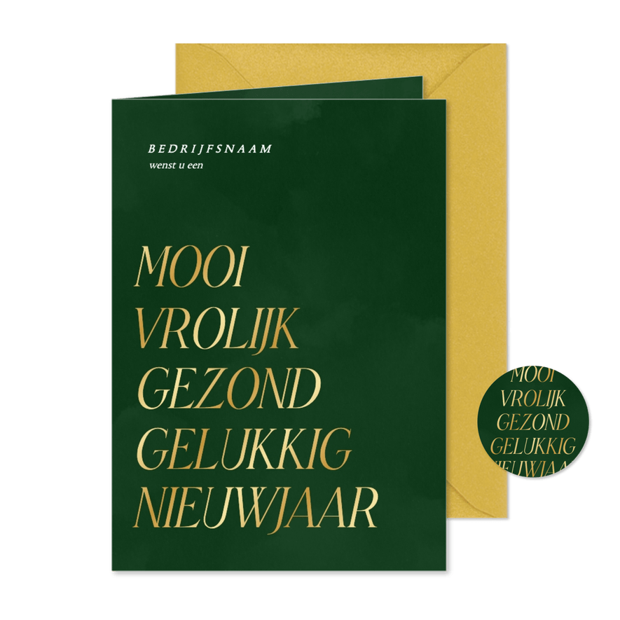 Zakelijke kerstkaart donkergroen met gouden tekst - Kaartimpressie