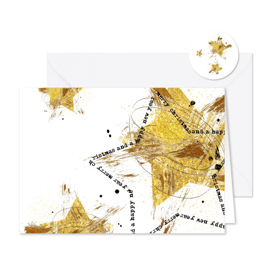 Zakelijke kerstkaart drie sterren goud - Kaartimpressie