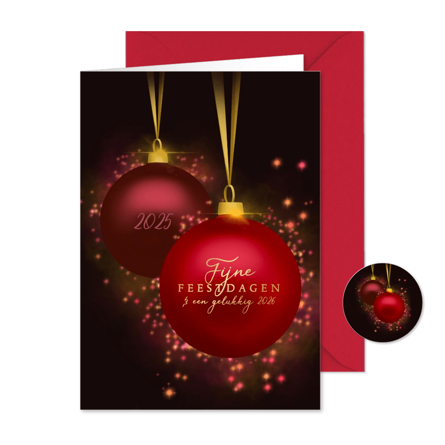 Zakelijke kerstkaart feestelijke kerstballen & jaartallen - Kaartimpressie