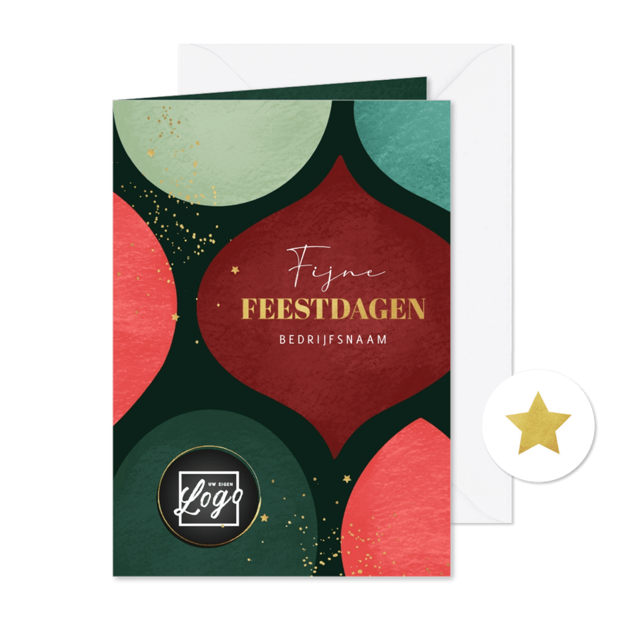 Zakelijke kerstkaart fijne feestdagen figuren goud sterren - Kaartimpressie