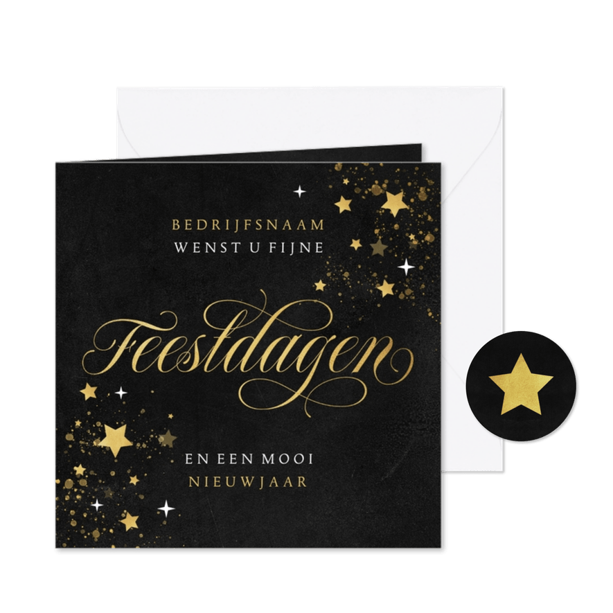 Zakelijke kerstkaart fijne feestdagen goud sterren stijlvol - Kaartimpressie