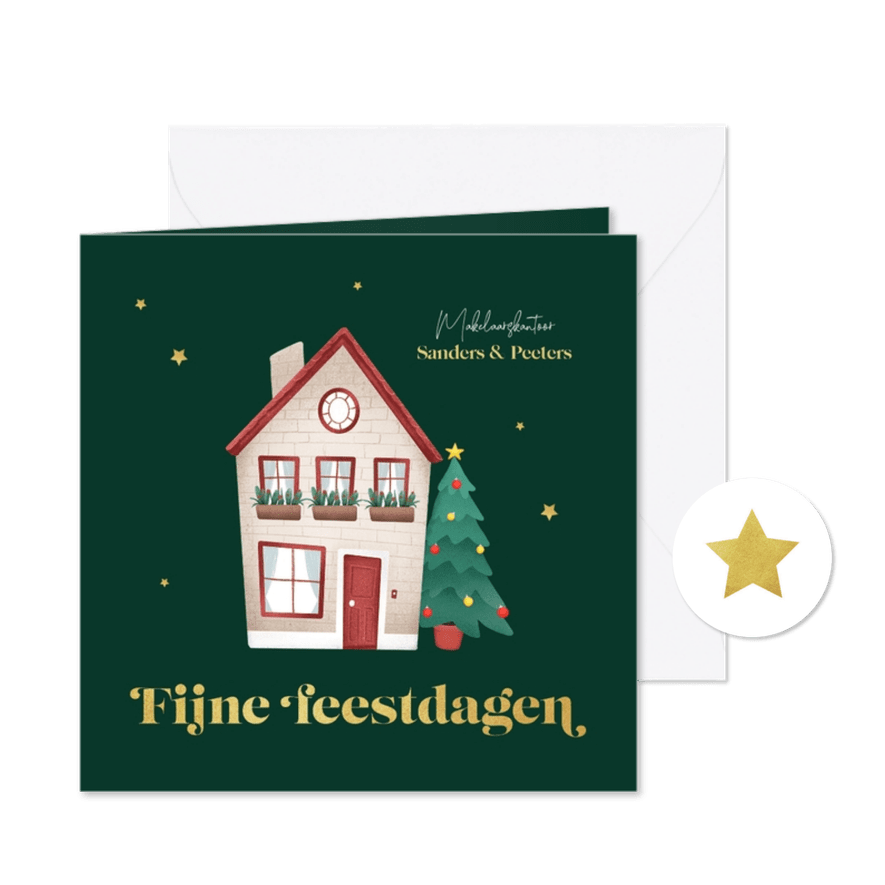 Zakelijke kerstkaart fijne feestdagen huis makelaar sterren - Kaartimpressie