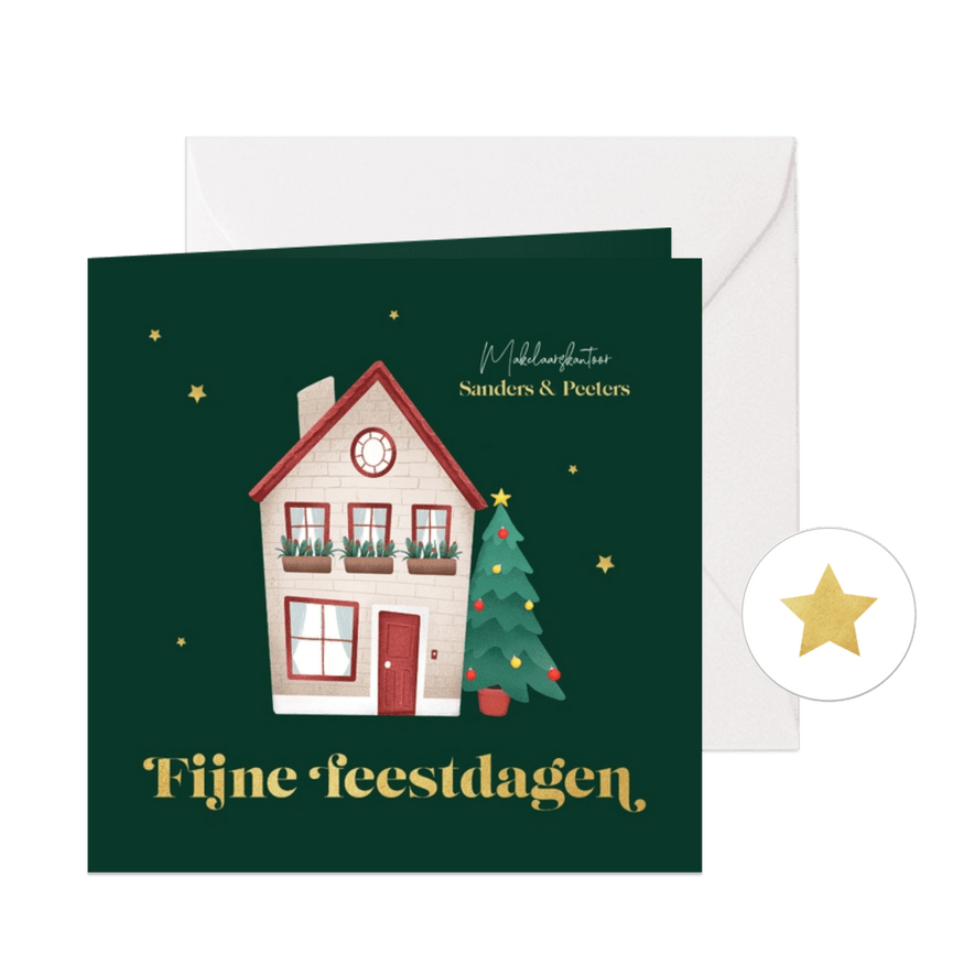 Zakelijke kerstkaart fijne feestdagen huis makelaar sterren - Kaartimpressie