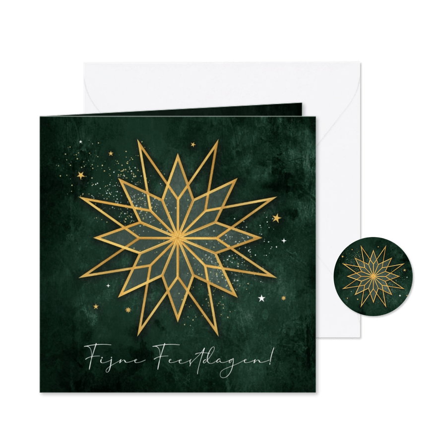 Zakelijke kerstkaart fijne feestdagen ster goud groen - Kaartimpressie