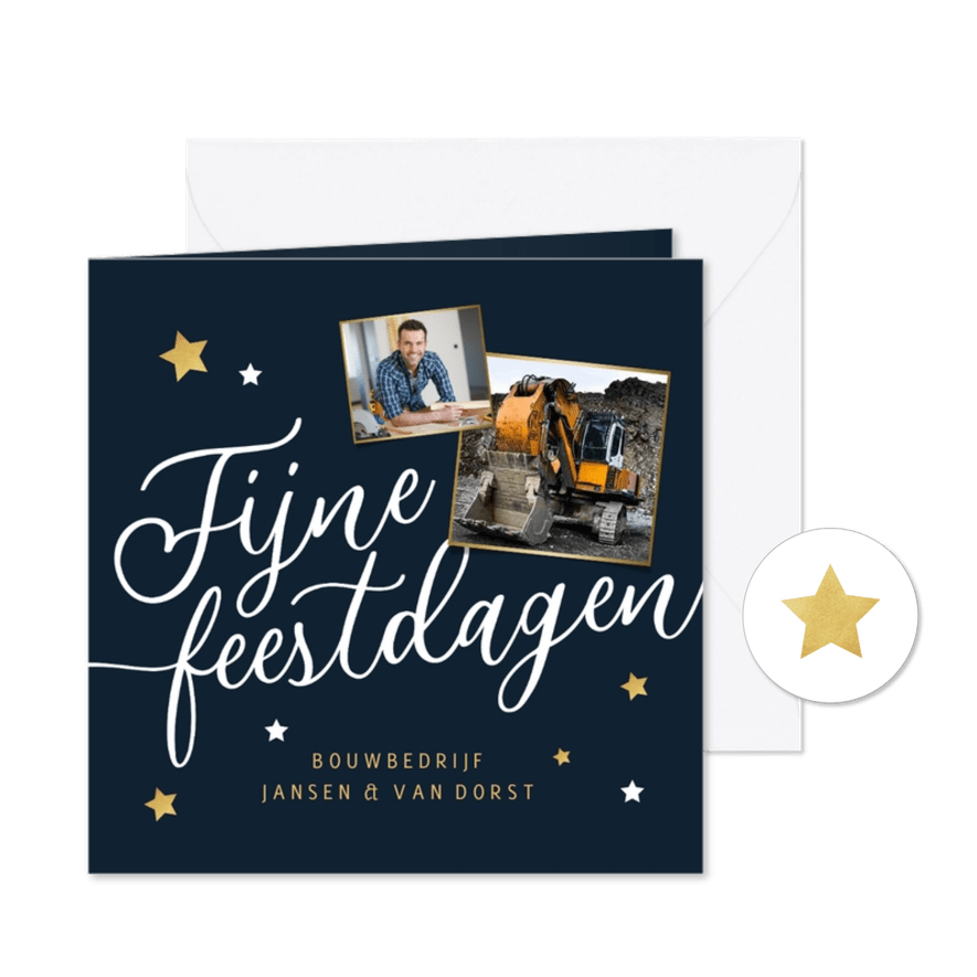 Zakelijke kerstkaart fijne feestdagen sterren goud foto - Kaartimpressie
