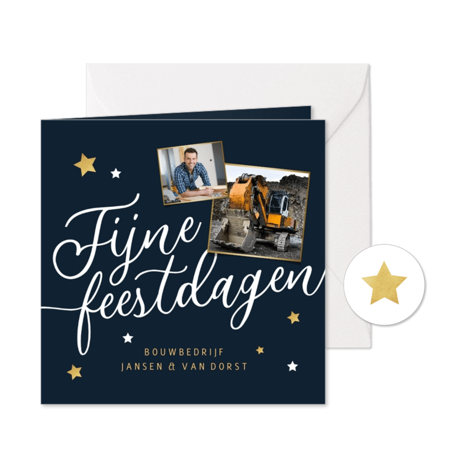 Zakelijke kerstkaart fijne feestdagen sterren goud foto - Kaartimpressie