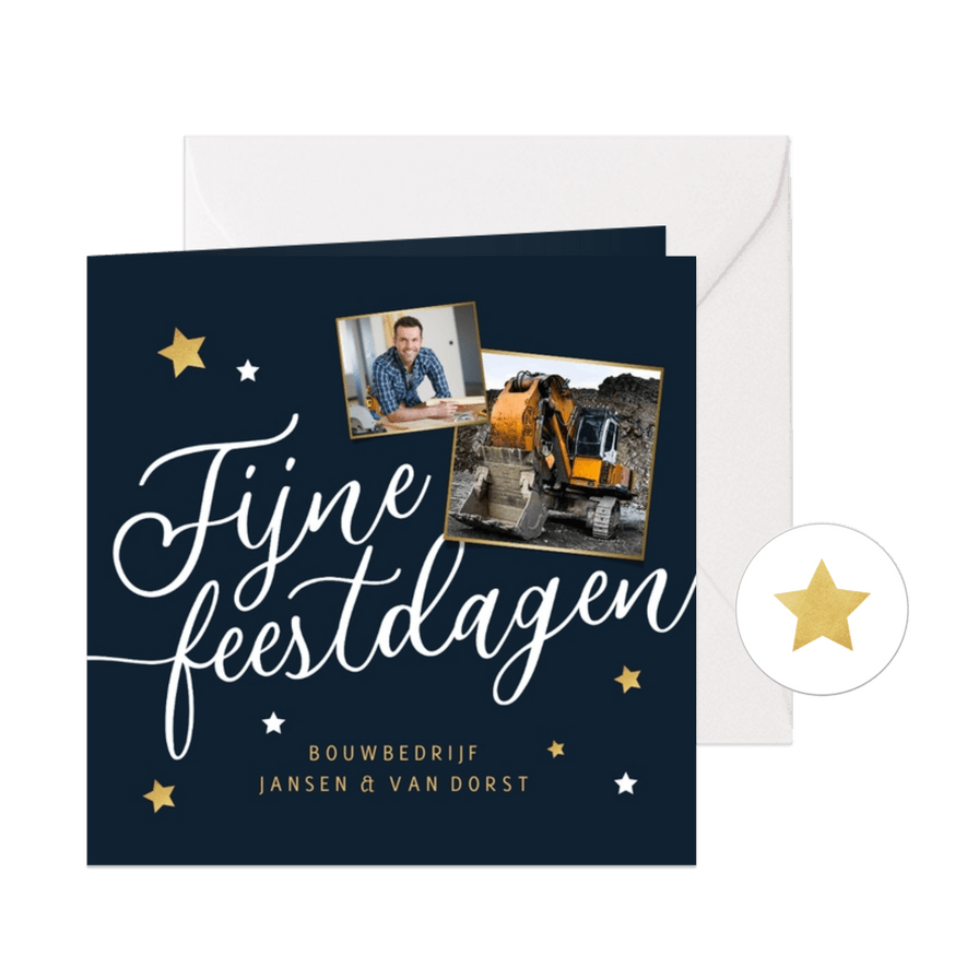 Zakelijke kerstkaart fijne feestdagen sterren goud foto - Kaartimpressie