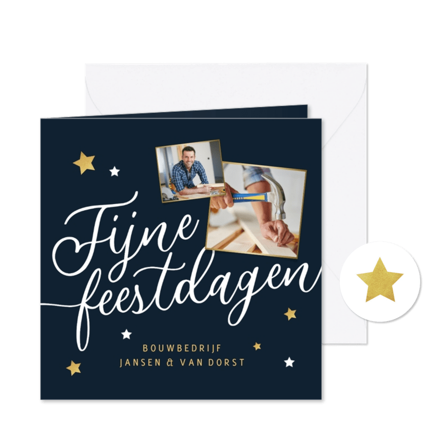 Zakelijke kerstkaart fijne feestdagen sterren goud foto - Kaartimpressie