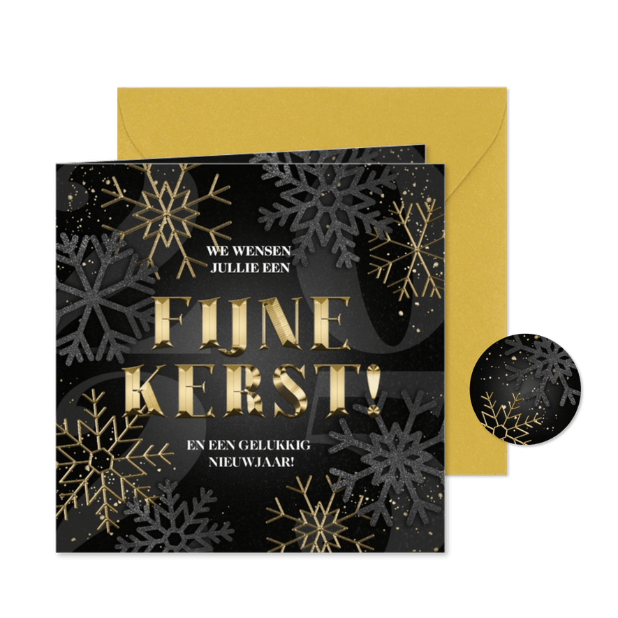 Zakelijke kerstkaart Fijne Kerst 2026 en sneeuwvlokken - Kaartimpressie