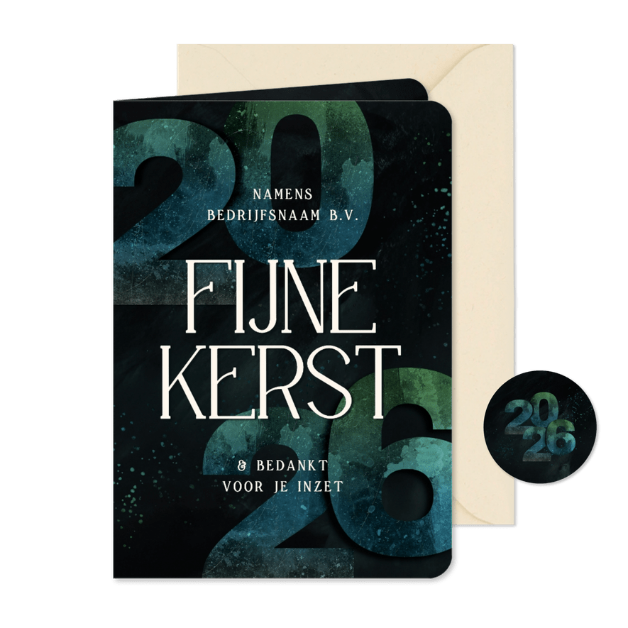 Zakelijke kerstkaart fijne kerst blauw groen 2026 - Kaartimpressie