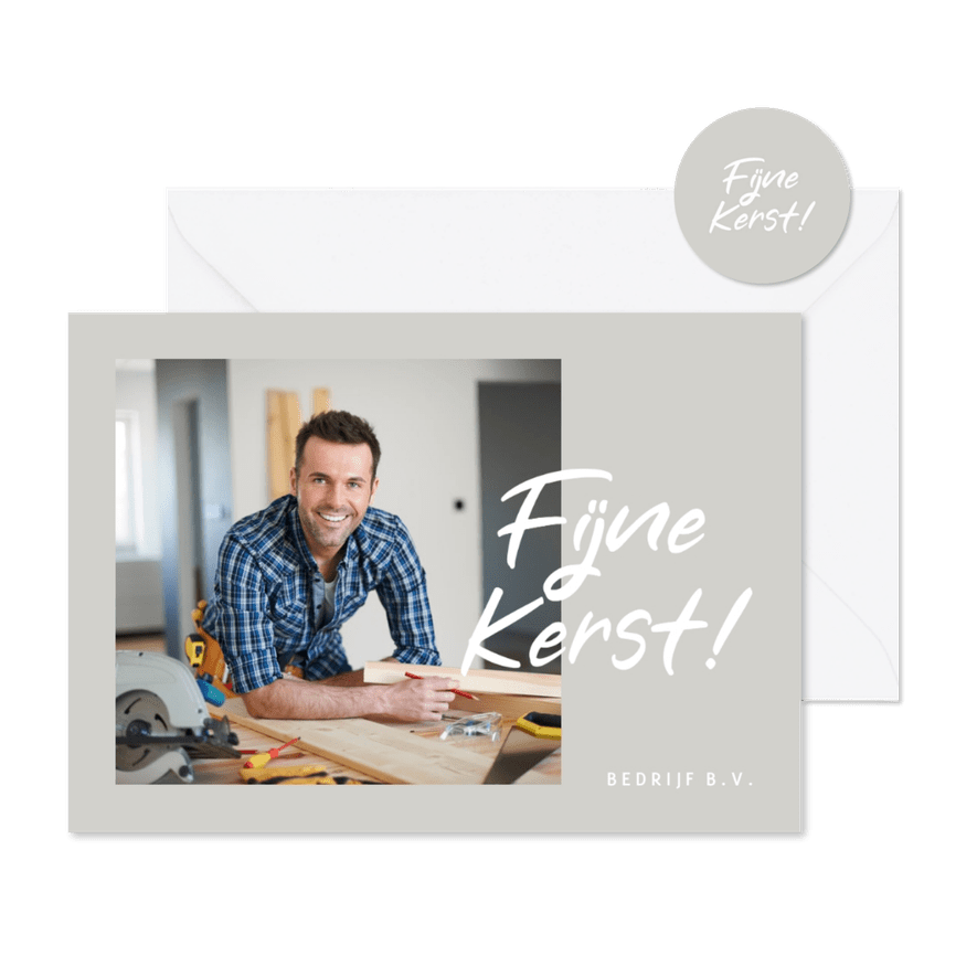 Zakelijke kerstkaart 'Fijne Kerst' foto aanpasbaar - Kaartimpressie
