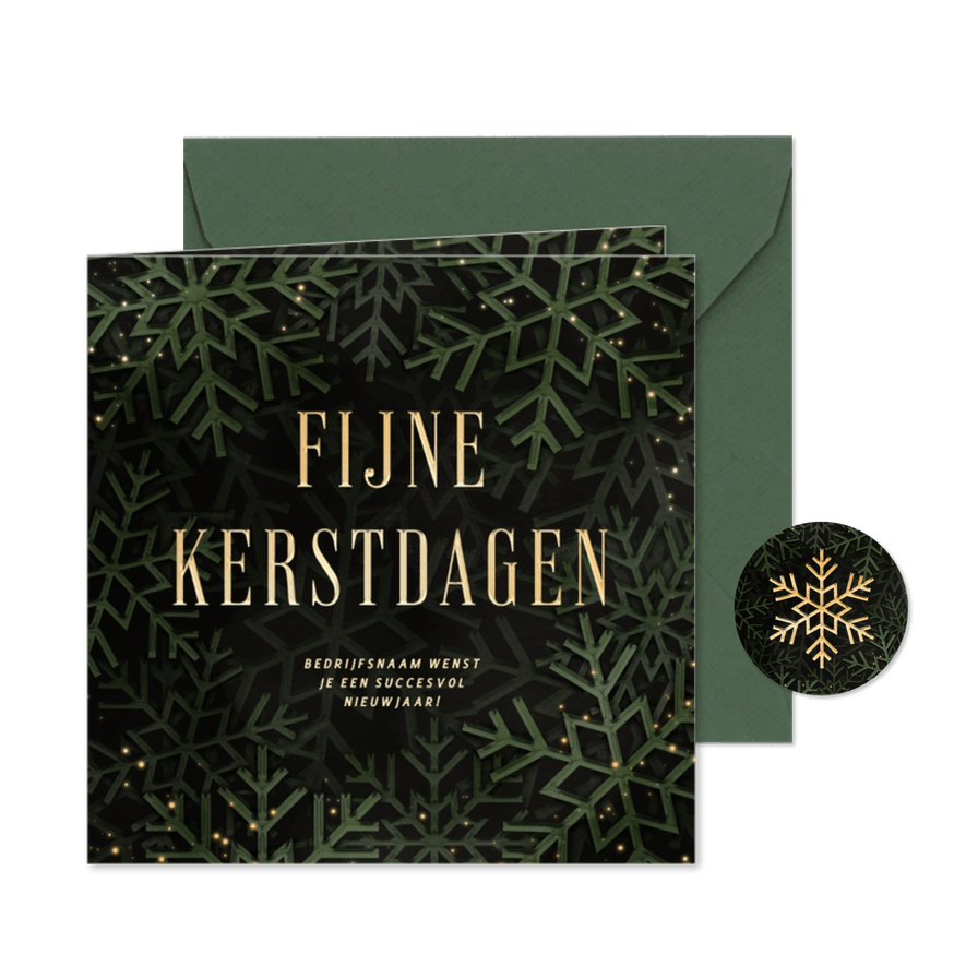 Zakelijke kerstkaart 'Fijne Kerstdagen' groen met sneeuw - Kaartimpressie