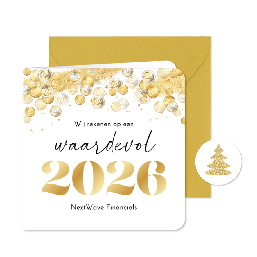 Zakelijke kerstkaart financieel geld goud bedankt 2026 - Kaartimpressie