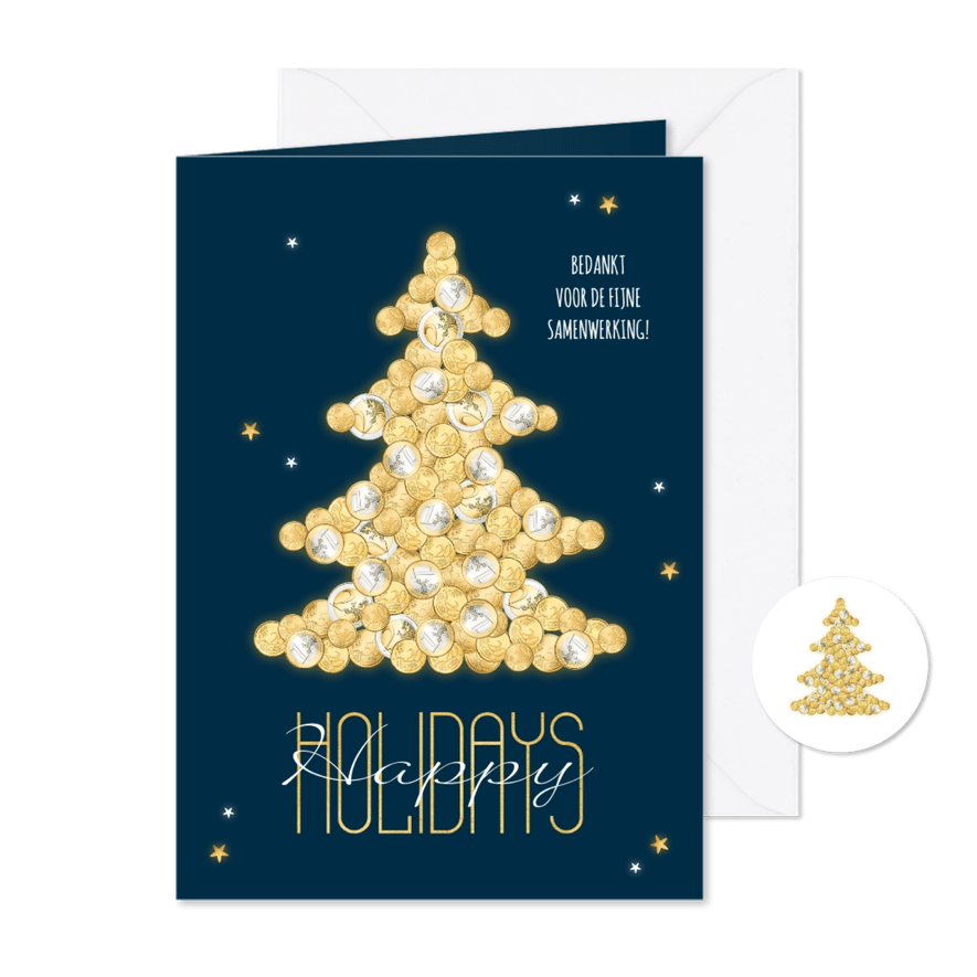 Zakelijke kerstkaart financieel geld kerstboom goud sterren - Kaartimpressie