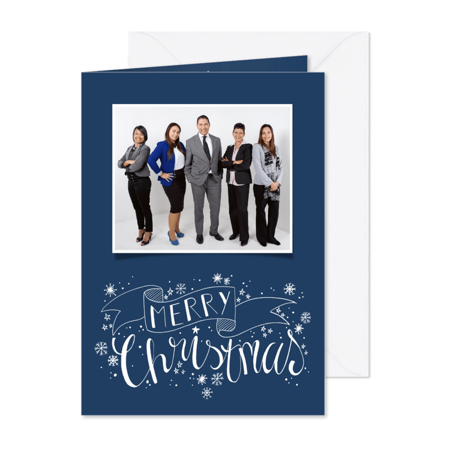 Zakelijke kerstkaart foto handlettering sneeuw sterren - Kaartimpressie