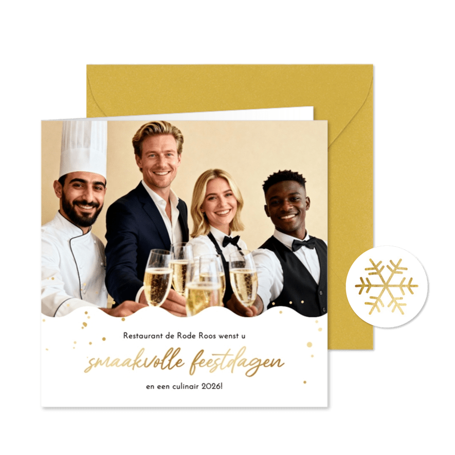 Zakelijke kerstkaart foto horeca smaakvolle feestdagen goud - Kaartimpressie