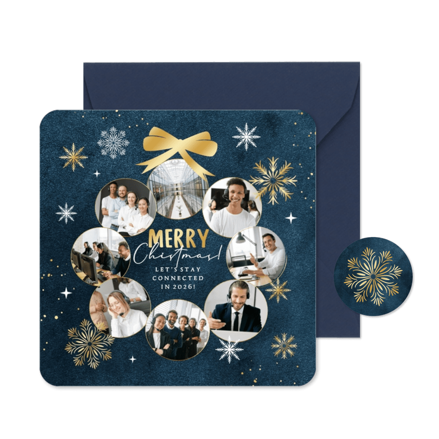 Zakelijke kerstkaart foto kerstbal merry christmas sneeuw - Kaartimpressie