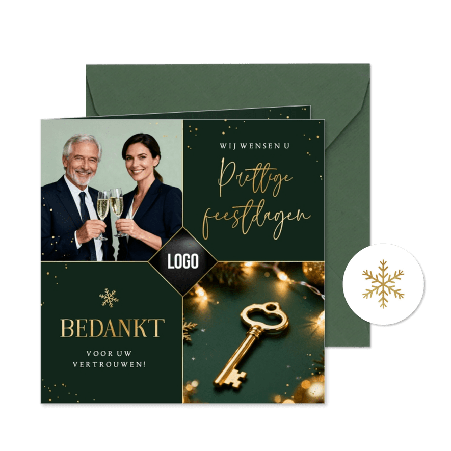 Zakelijke kerstkaart foto's goud sneeuw stijlvol modern - Kaartimpressie
