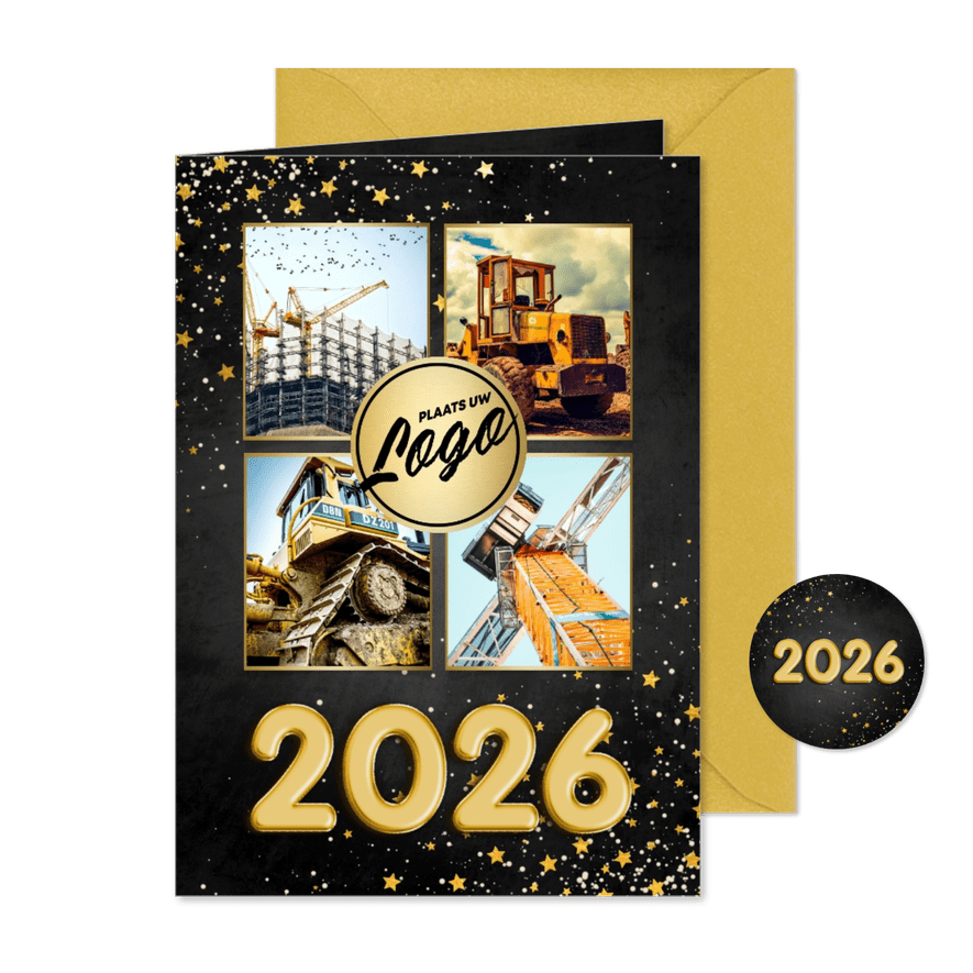 Zakelijke kerstkaart fotocollage ballon 2026 met sterren - Kaartimpressie