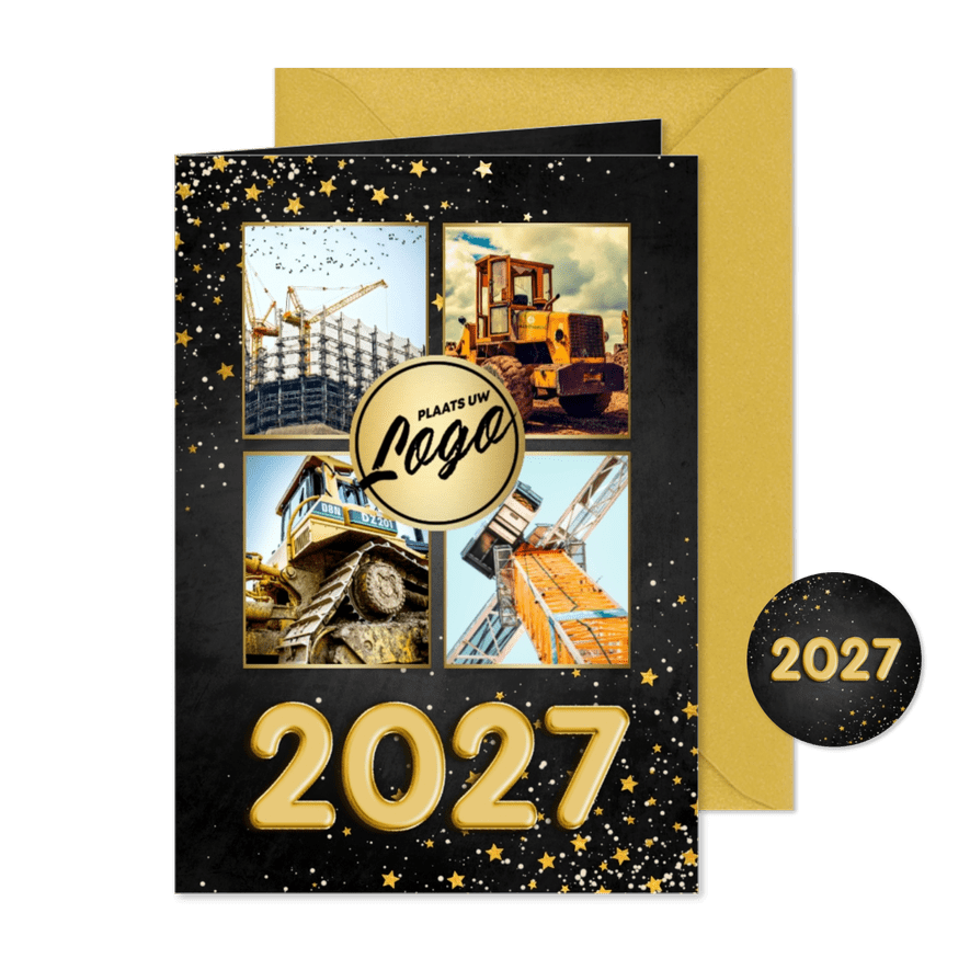 Zakelijke kerstkaart fotocollage ballon 2027 met sterren - Kaartimpressie