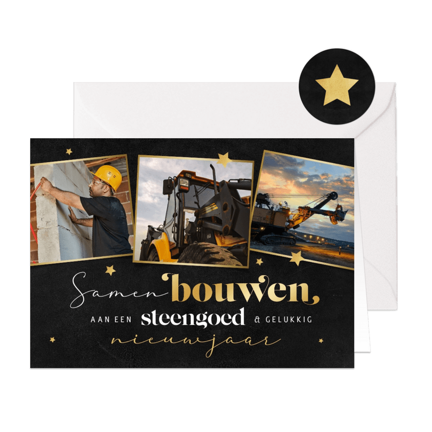 Zakelijke kerstkaart fotocollage bouw sterren goud - Kaartimpressie