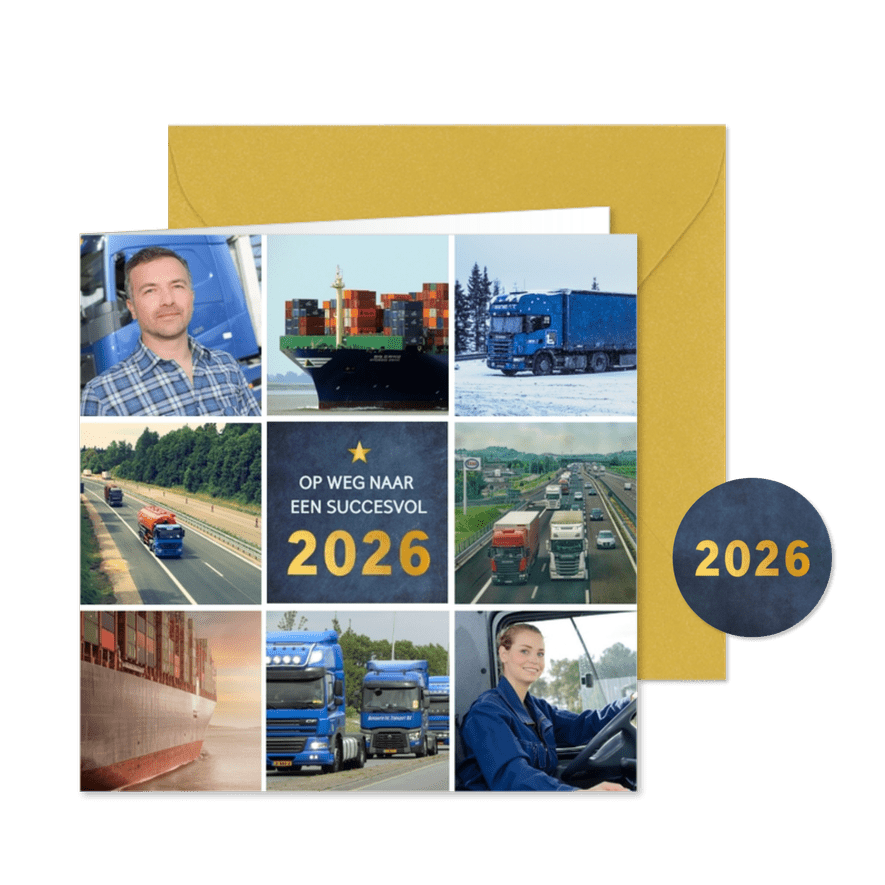 Zakelijke kerstkaart fotocollage met 8 vakjes voor foto's - Kaartimpressie