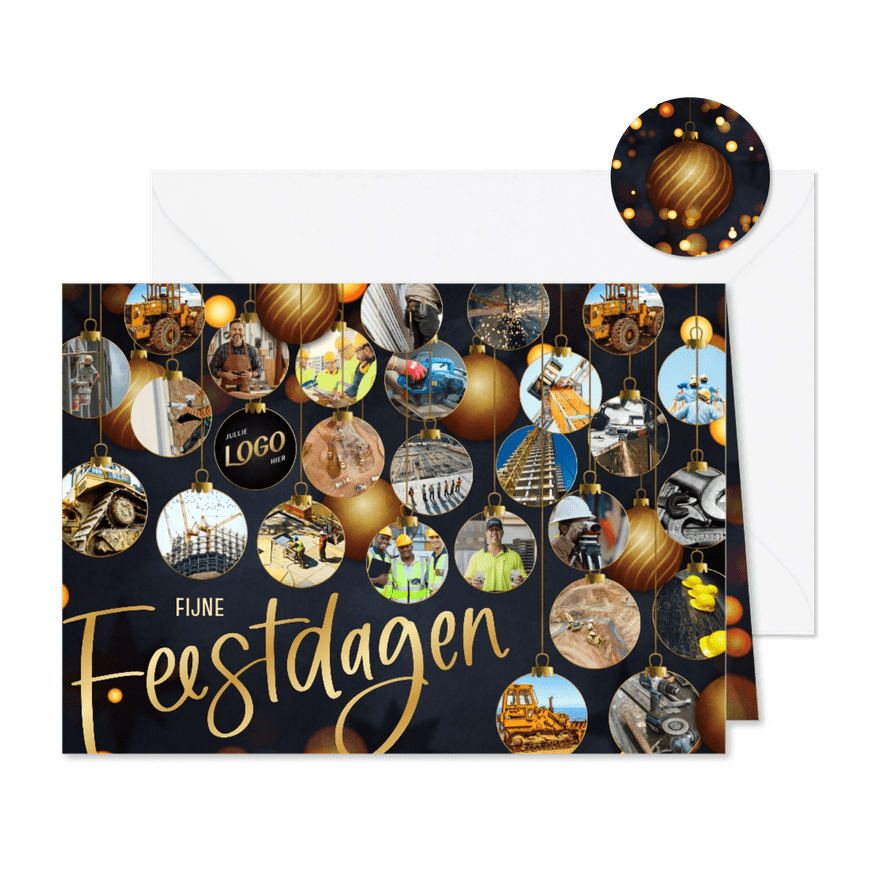 Zakelijke kerstkaart fotocollage met kerstballen - Kaartimpressie