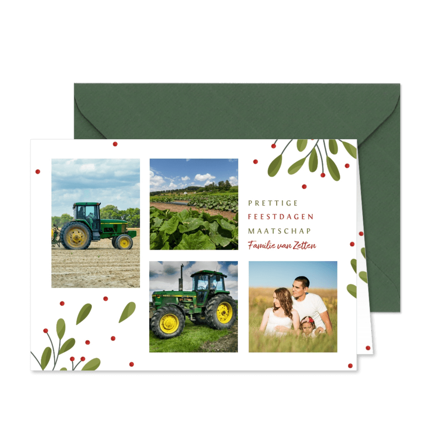 Zakelijke kerstkaart fotocollage met takjes en besjes - Kaartimpressie