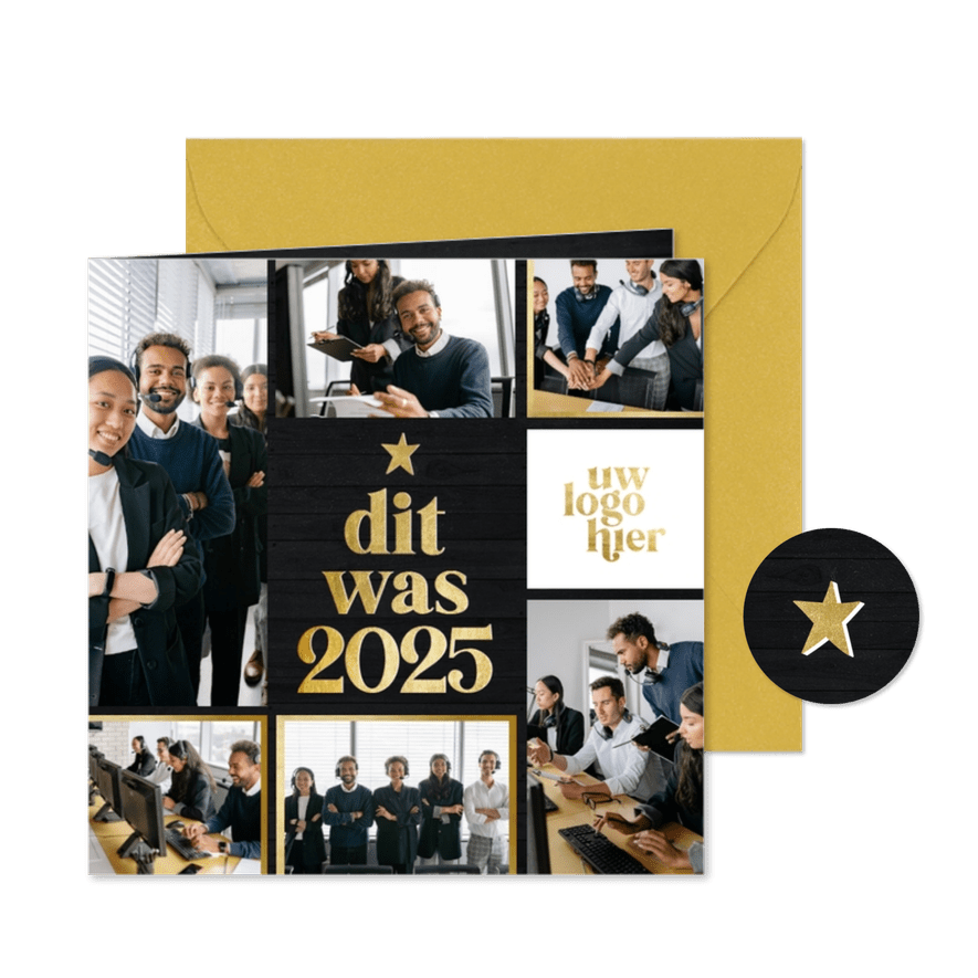 Zakelijke kerstkaart fotocollage terugblik dit was 2025 - Kaartimpressie