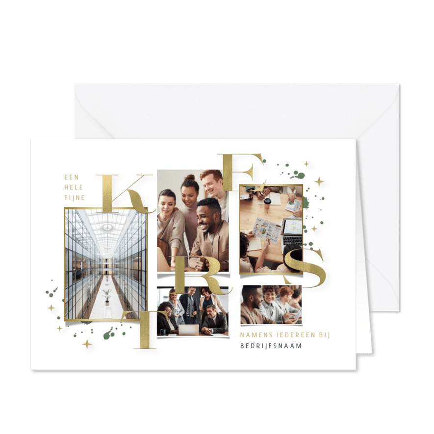 Zakelijke kerstkaart fotokaart gouden typografie kerst - Kaartimpressie