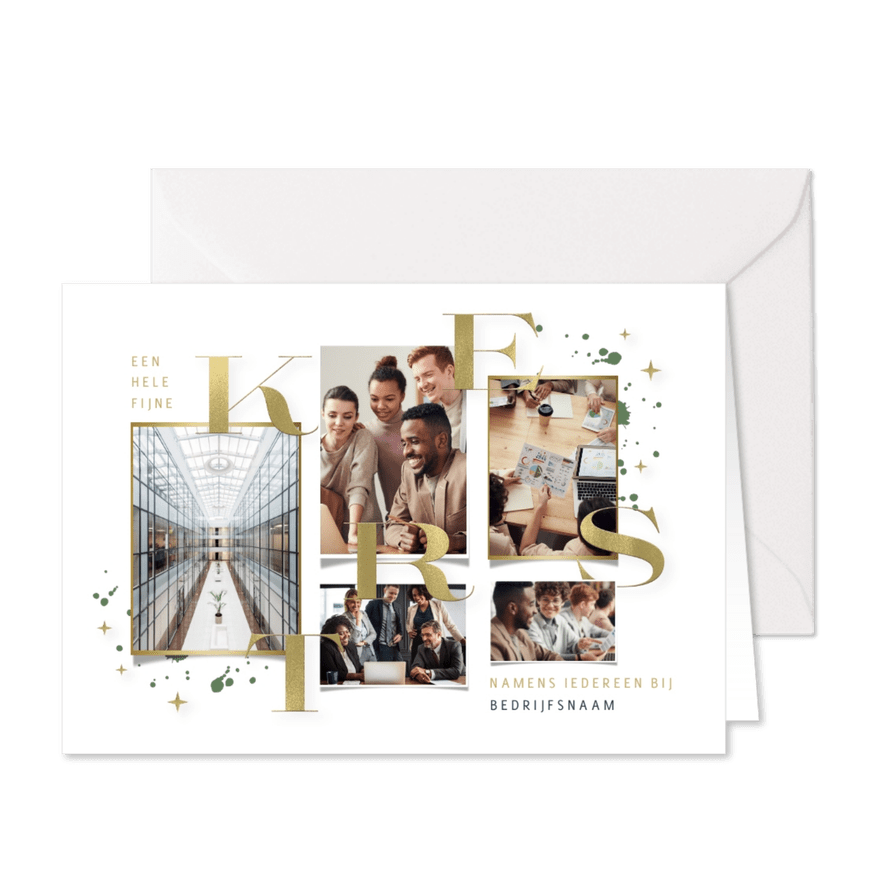 Zakelijke kerstkaart fotokaart gouden typografie kerst - Kaartimpressie