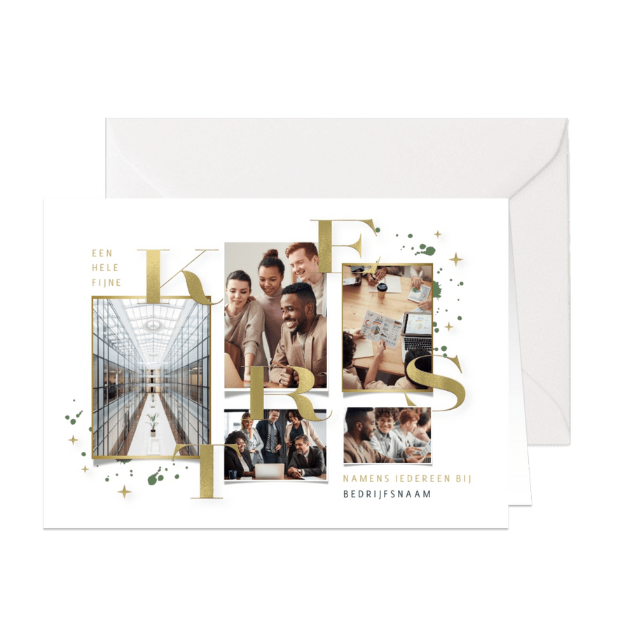 Zakelijke kerstkaart fotokaart gouden typografie kerst - Kaartimpressie