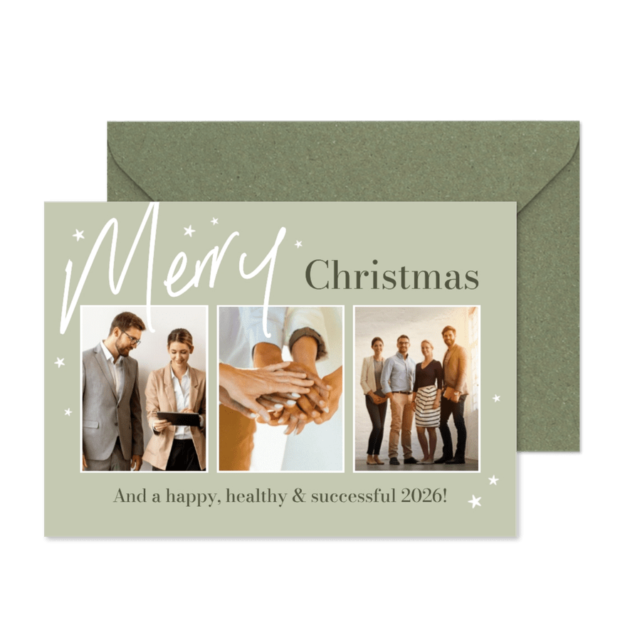 Zakelijke kerstkaart fotokaart sterren groen fotocollage - Kaartimpressie
