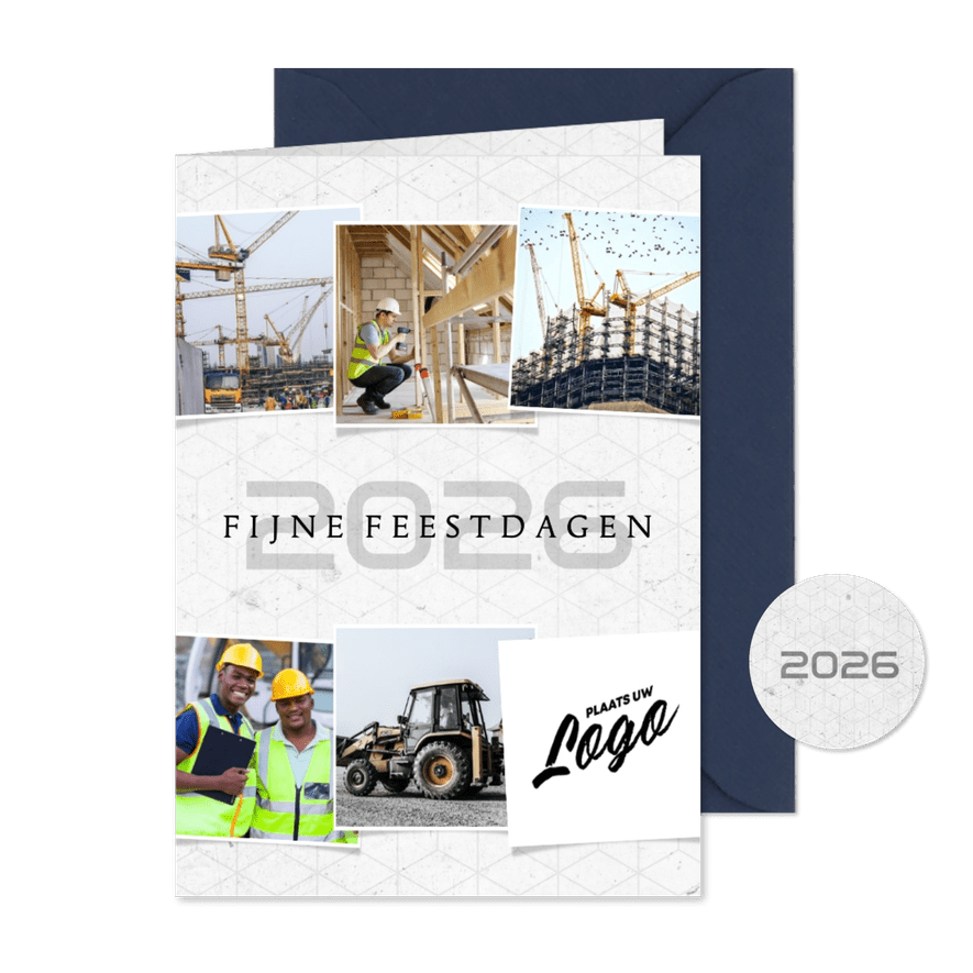 Zakelijke kerstkaart geometrisch beton 2026 fotocollage - Kaartimpressie
