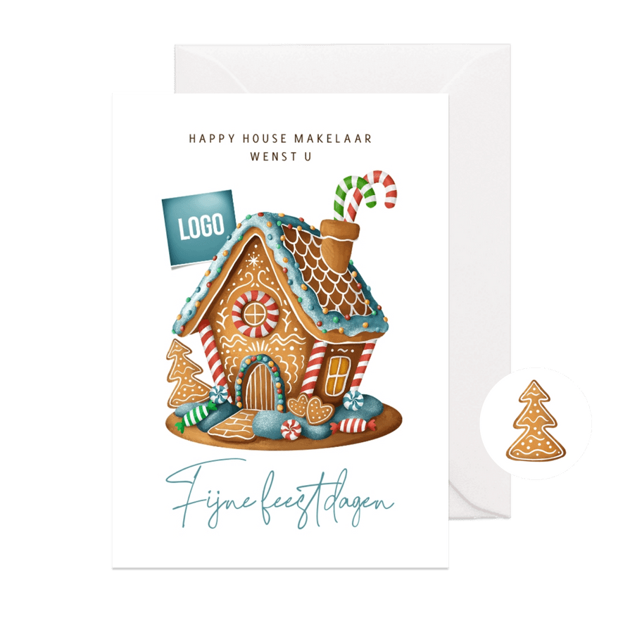 Zakelijke kerstkaart gingerbread huis snoep fijne feestdagen - Kaartimpressie